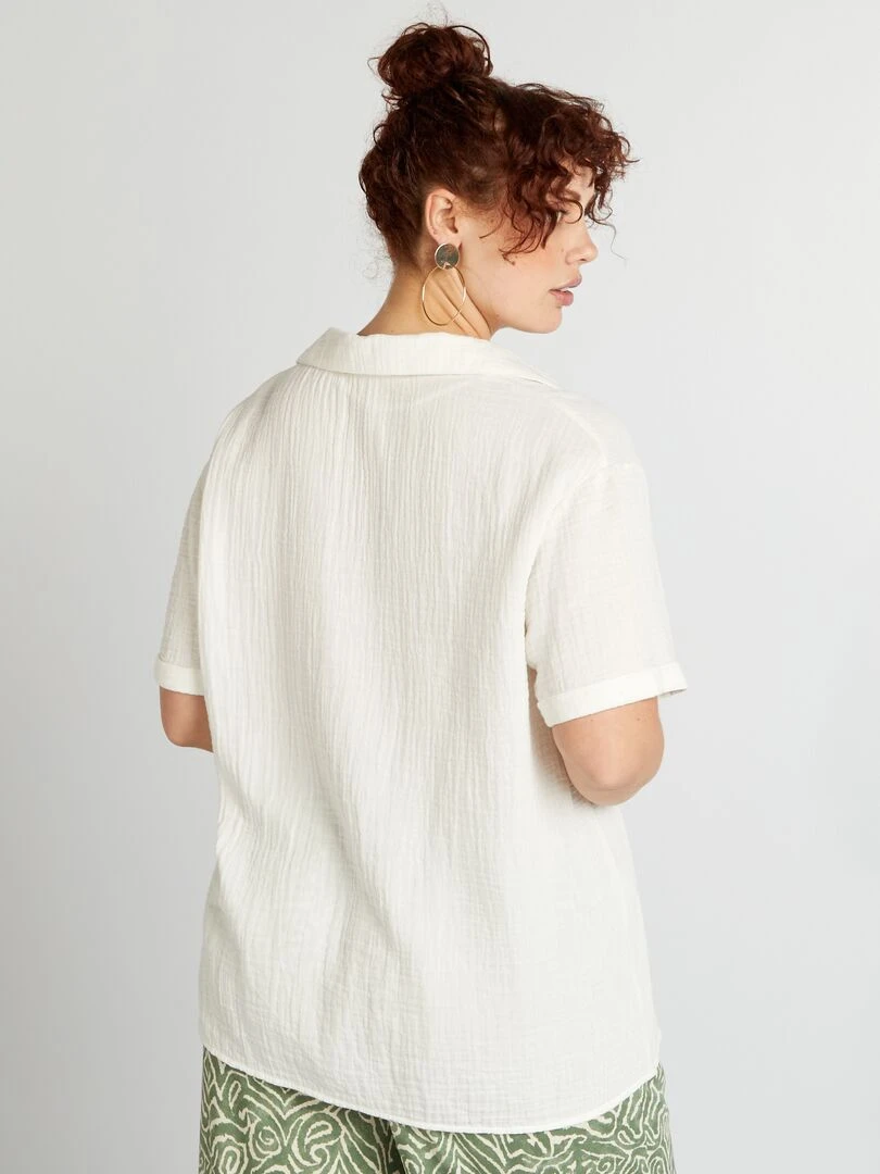 Blouse unie en gaze de coton   blanc