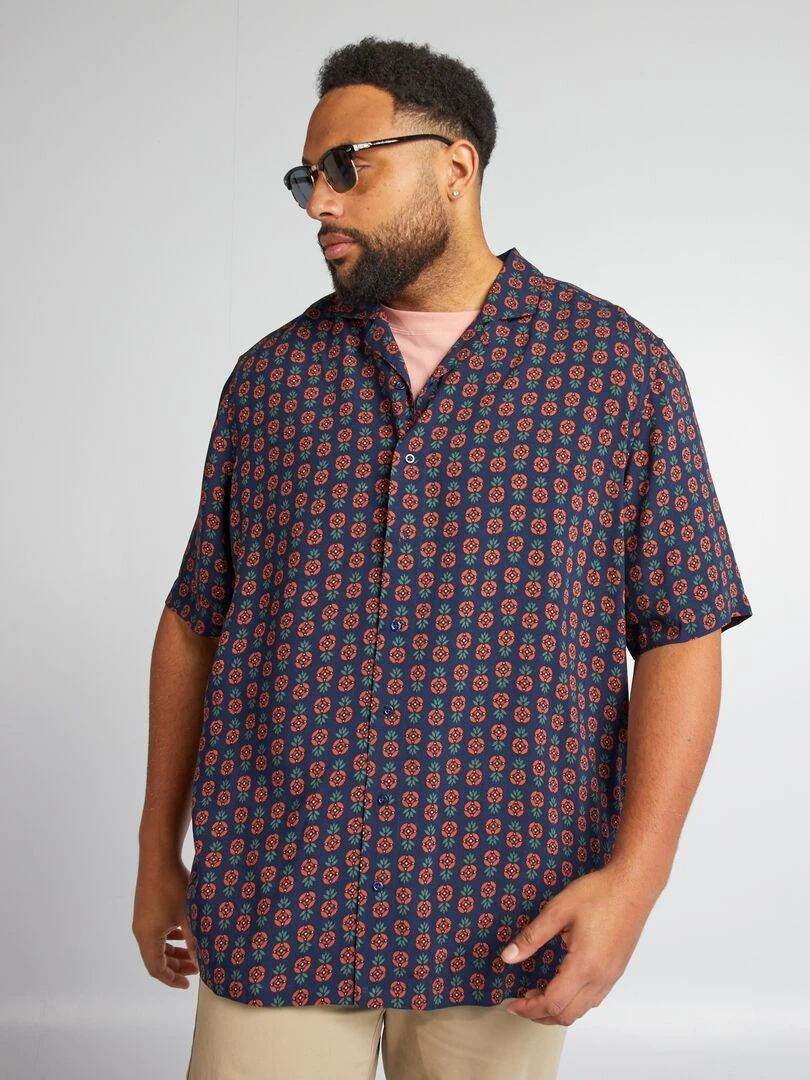 Chemise fluide à col pyjama   Bleu marine