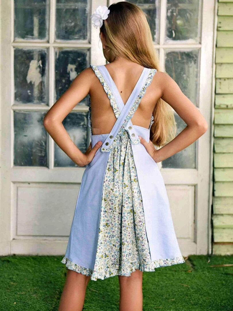 Robe Cérémonie Pastel Fleurie Fille ANAIS La Faute à Voltaire Bleu clair