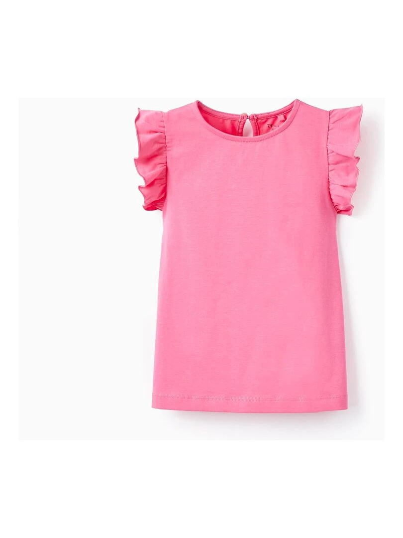 T Shirt en Coton avec Volants pour Fille manches courtes Rose
