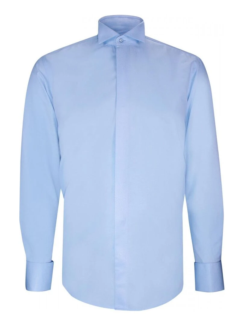 Chemise cintrée col cassé tissu armuré CROKEN Bleu