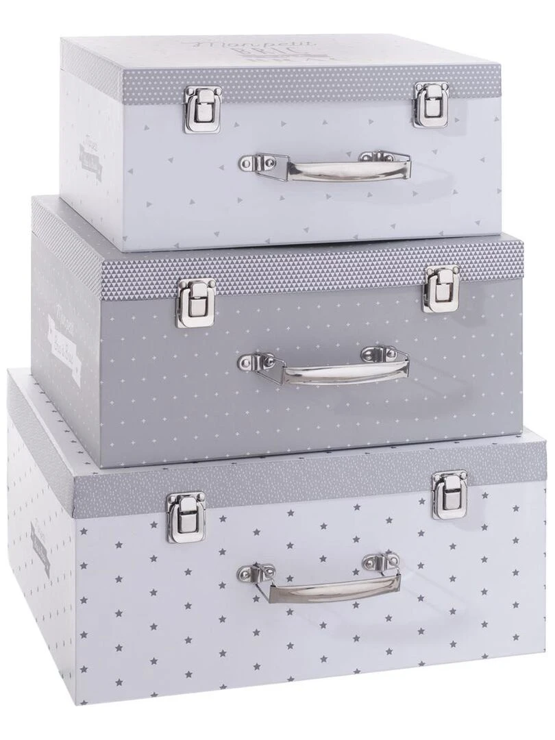 Lot de 3 malles de rangement Mon petit bric à brac gris Gris