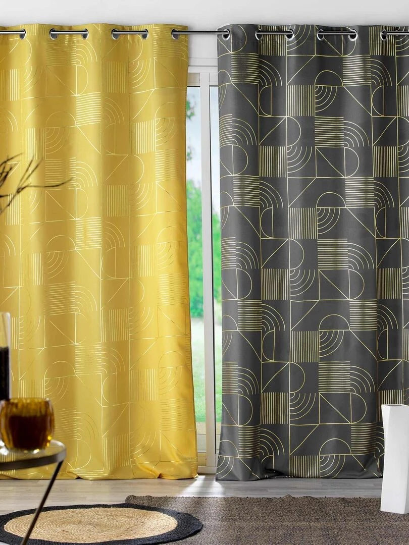 Rideau tamisant à motifs métallisés   Jaune