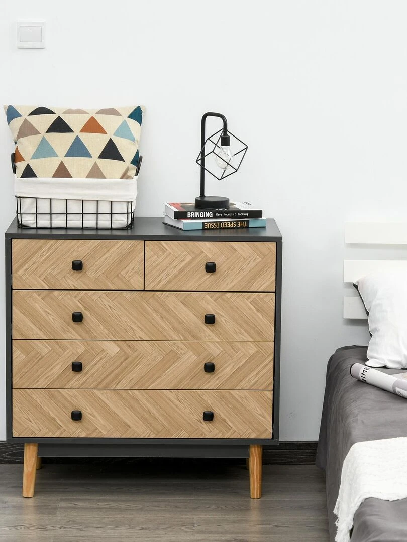 Commode 5 tiroirs design scandinave graphique   Beige