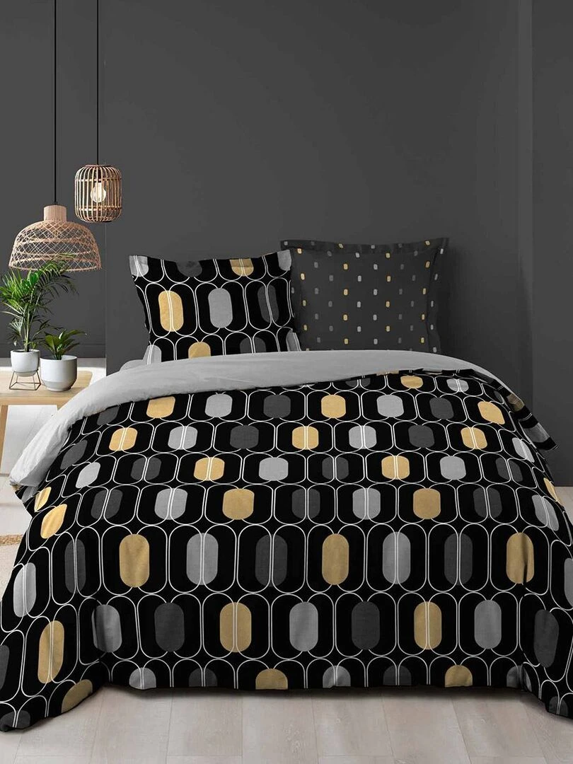 Housse de couette 240x220 + 2 taies Calidor coton 57 fils Noir