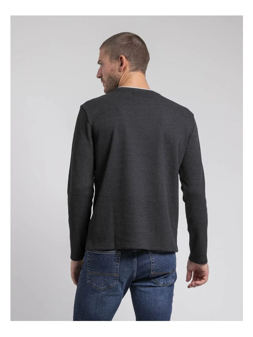 T shirt manches longues col rond texturé JOVICTOR gris anthracite