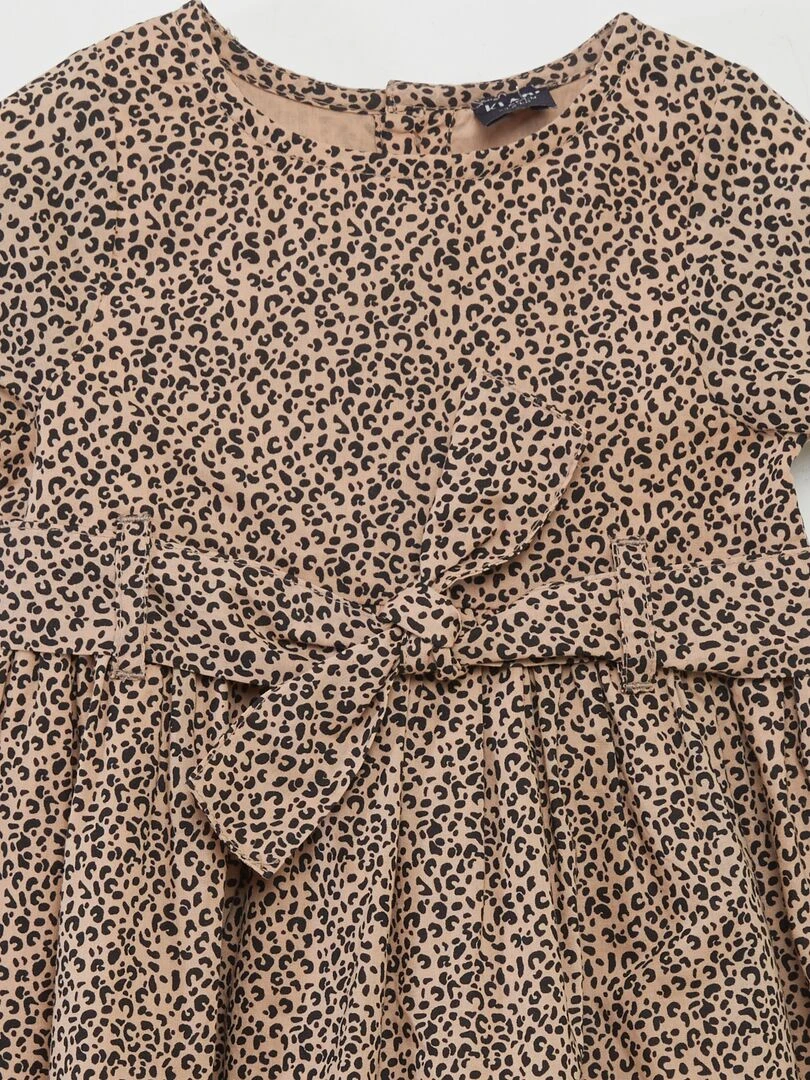 Robe à motifs avec ceinture à nouer   Beige