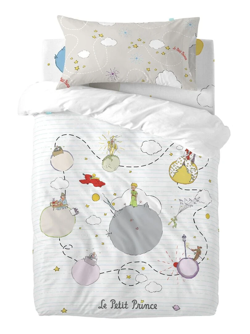 Parure housse de couette 2 pièces Voyageur "Happyfriday"   Blanc