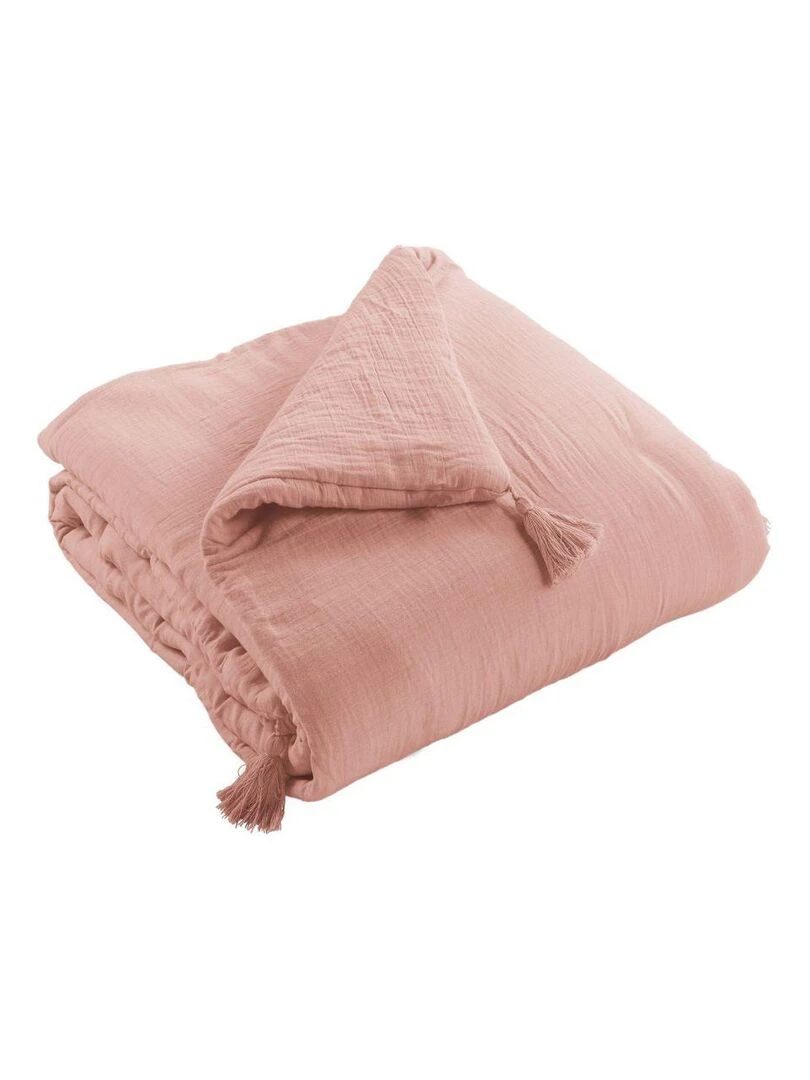 Bout de lit 90x200 en double Gaze de coton Rose foncé