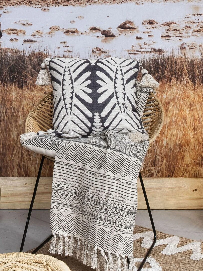 Coussin en coton tissé jacquard JAFFAR 'Deko&co'   Gris Beige