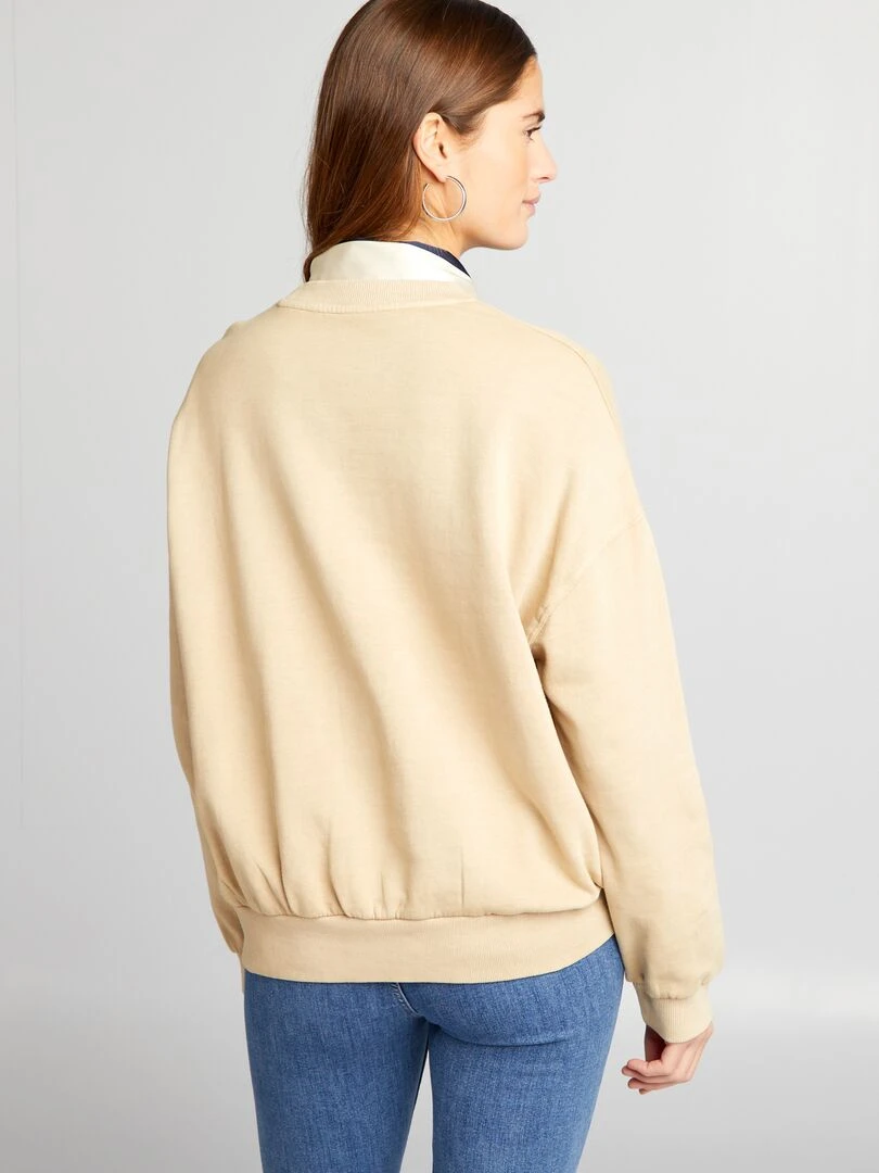 Sweat en molleton effet délavé   Beige