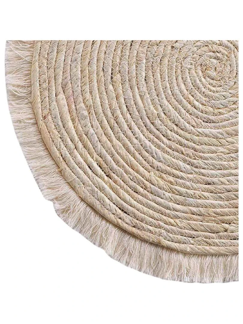 Set de table frangé en jonc   Beige clair