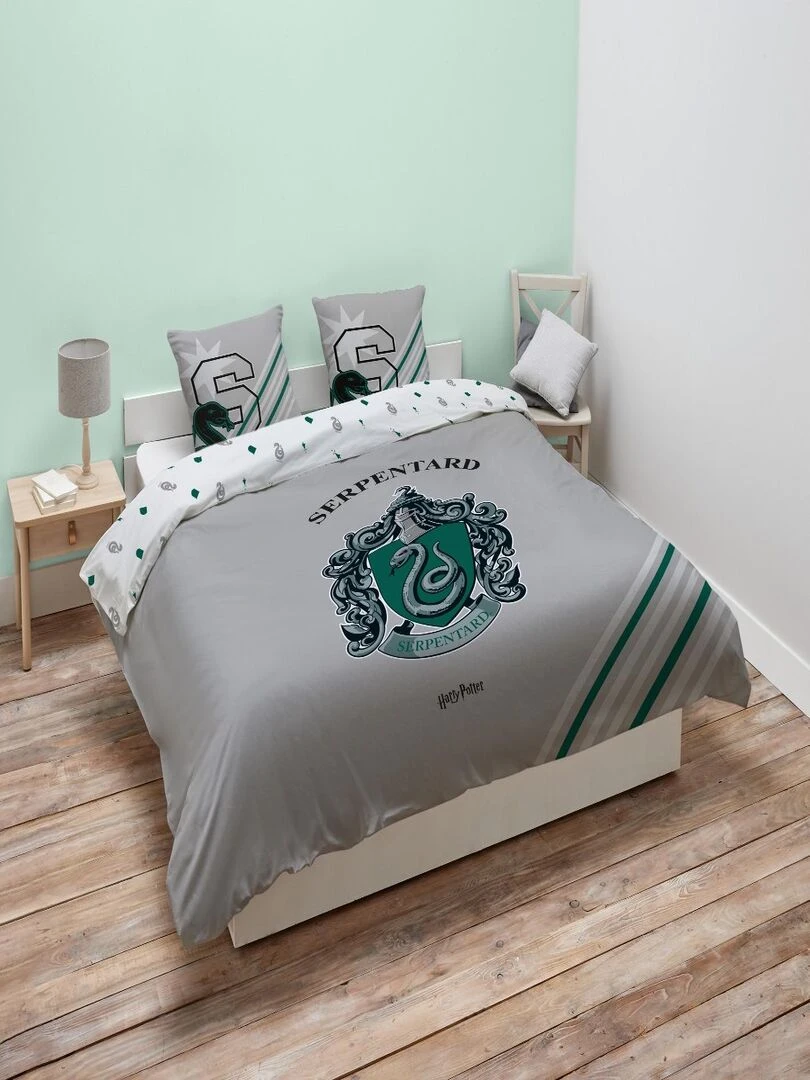 Housse de couette Harry Potter Serpentard 200x200 cm   100% Coton   Gris