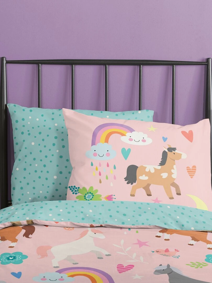 Parure de lit enfant 'arc en ciel' rose