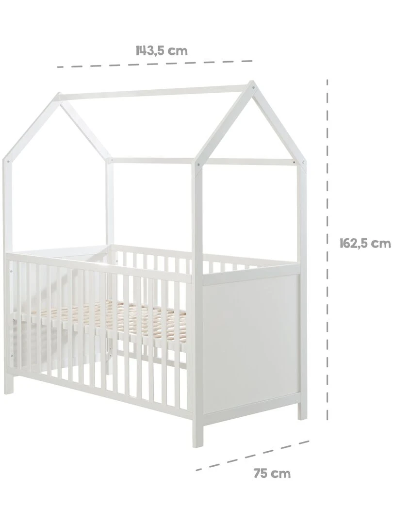 ROBA Lit Cabane Bébé Évolutif 70x140   Certifié FSC   Convertible   Hauteur Réglable   Bois Blanc   Blanc