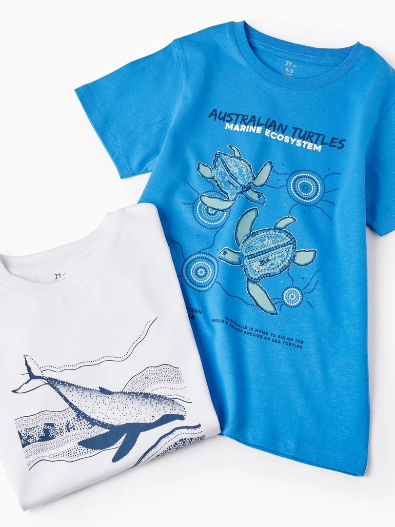 2 T shirts en Coton pour Garçon 'Australie' manches courtes   Bleu