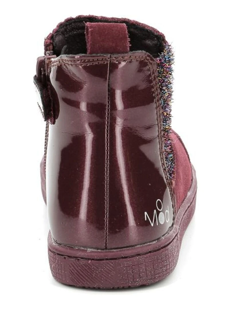 Chaussons cuir souple à franges corail   Rose