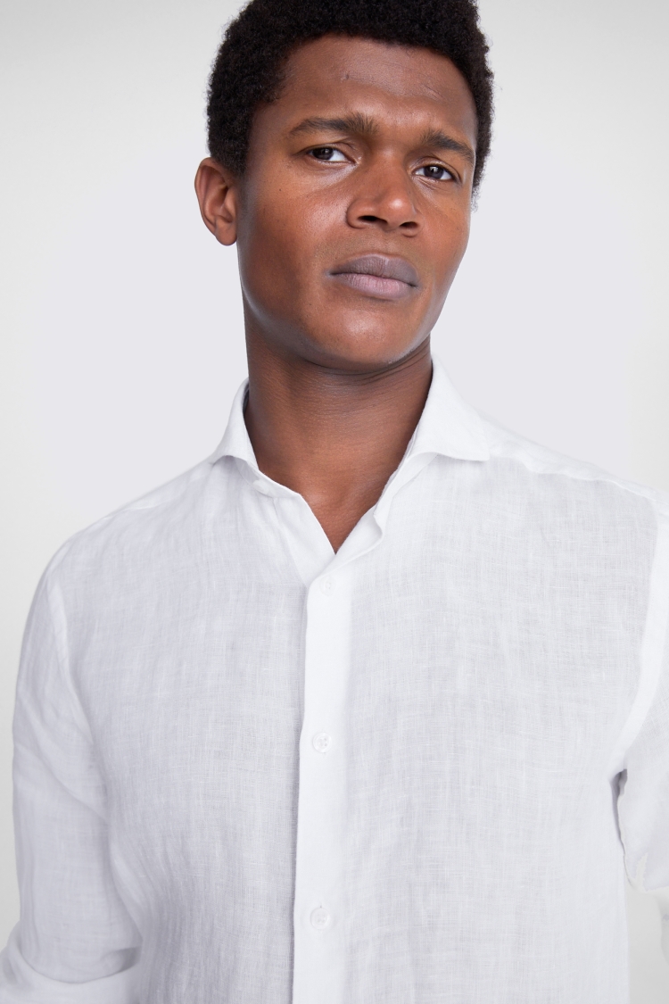 Tailored Fit White Linen Shirt   Buy Online at Moss