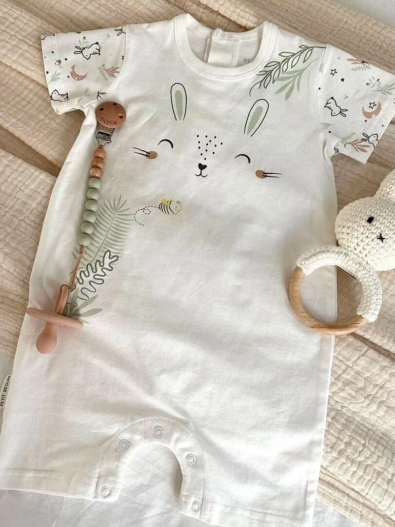 Combishort bébé mixte Be Happy   Ecru