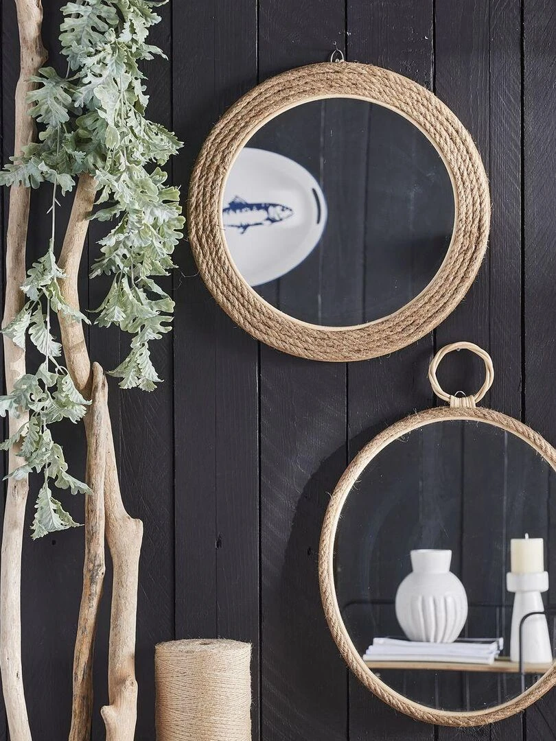 Miroir rond en corde FRENCH PORT Marron