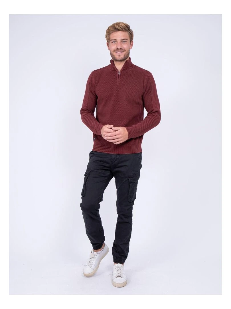 Pull col montant zippé pur coton LOTANOL   Bordeaux
