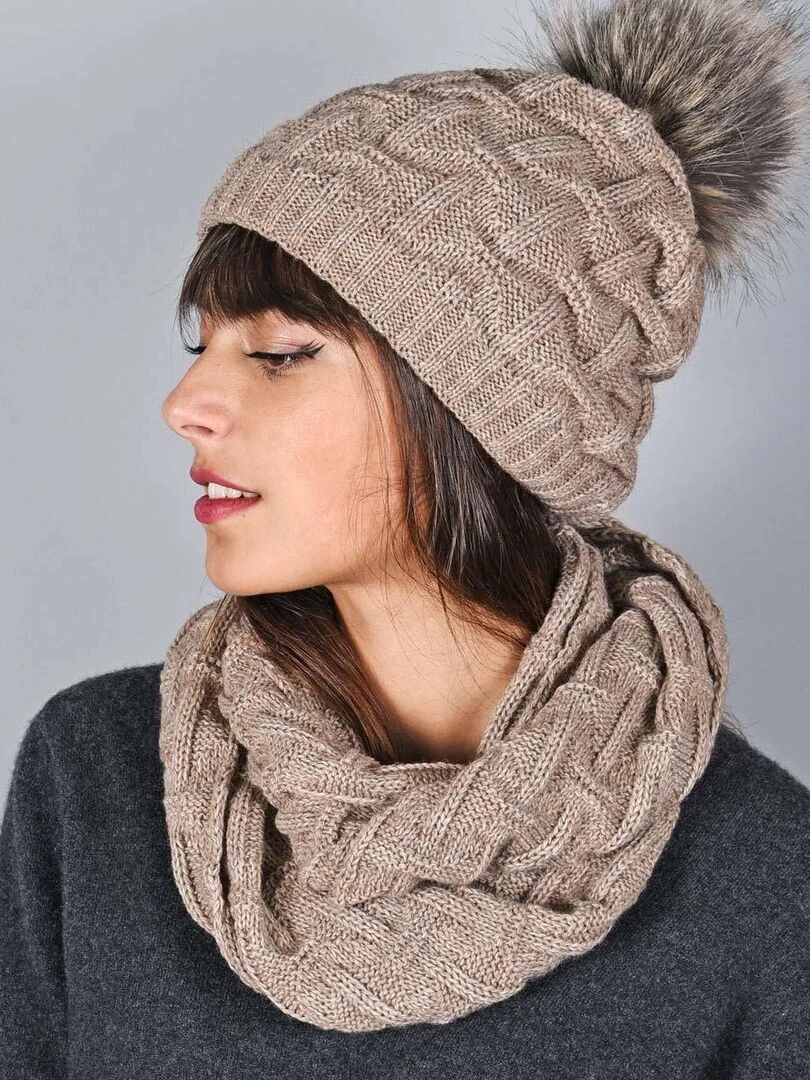 Ensemble Snood Bonnet Nora Made in UE Marron clair