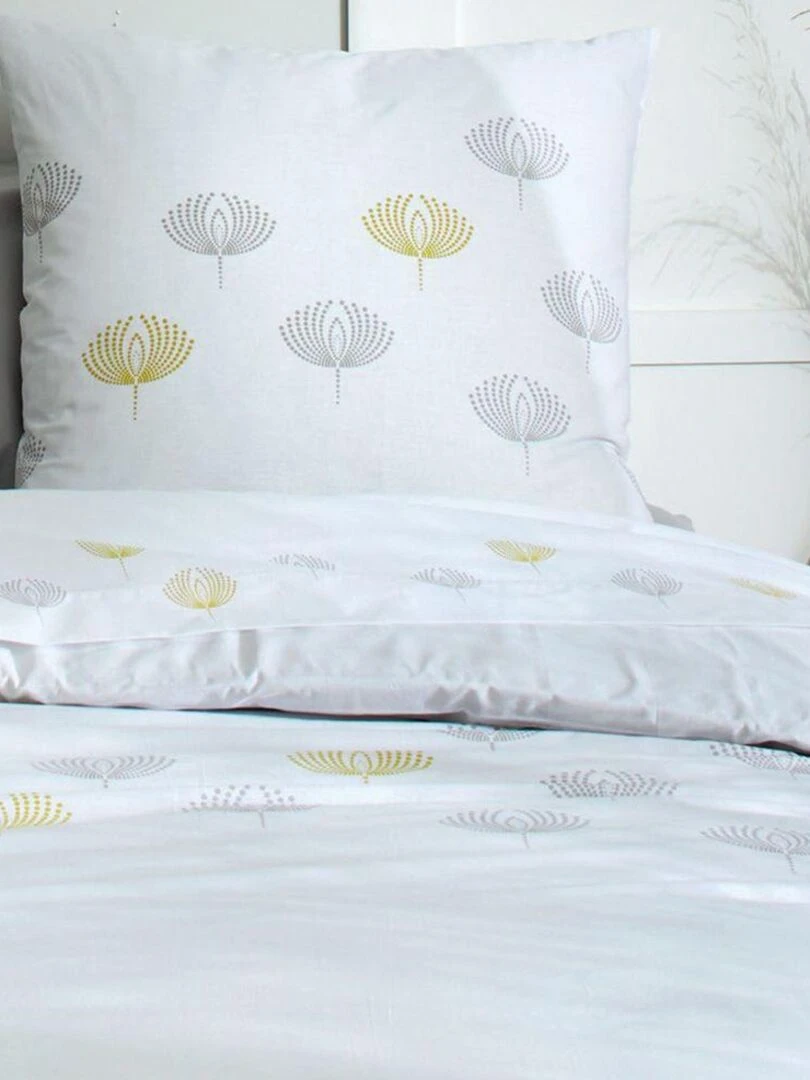 Parure de lit 2 places percale de coton à motifs 220x240 cm   Blanc