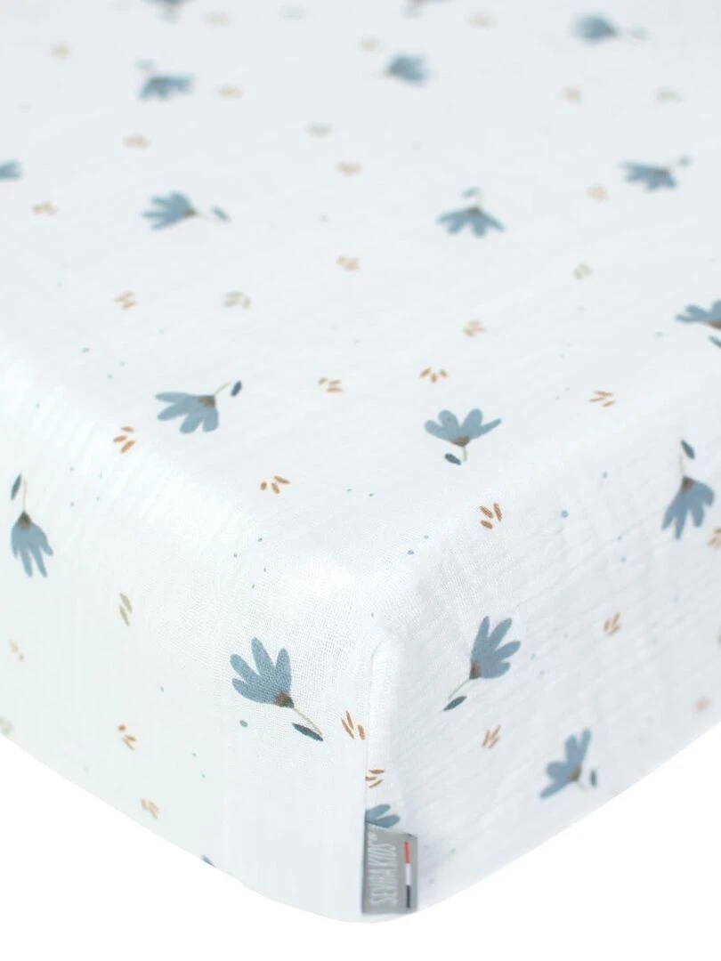 Drap housse en gaze de coton Bleuet Multicolore