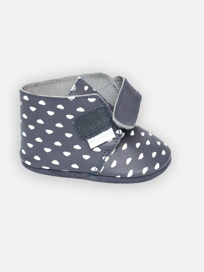 Chaussons cuir imprimés petits nuages   Noukie's   Bleu