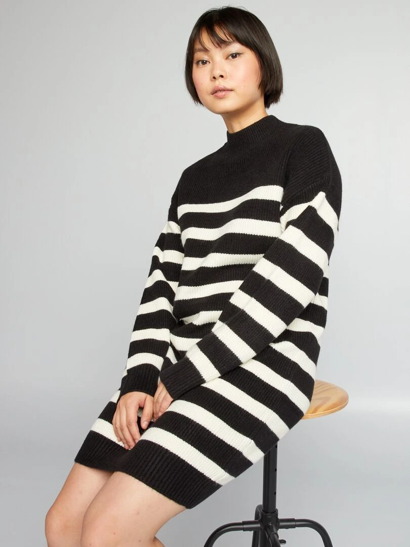 Robe pull rayée Noir/blanc