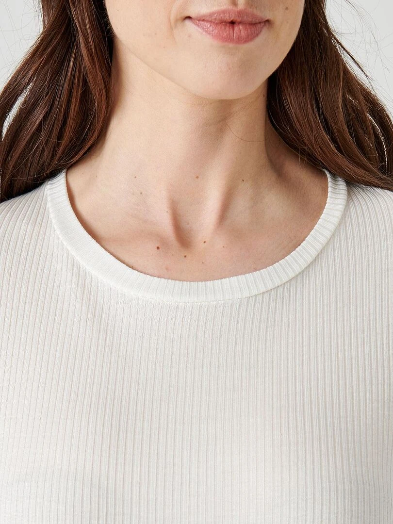 T shirt col rond maille côtelée Thermolactyl   Damart   Blanc cassé