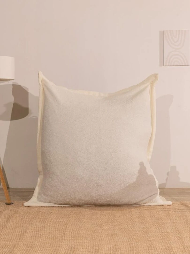 Pouf Bouclette  Sherpa   Doux et Déhoussable   Bananair   Blanc cassé