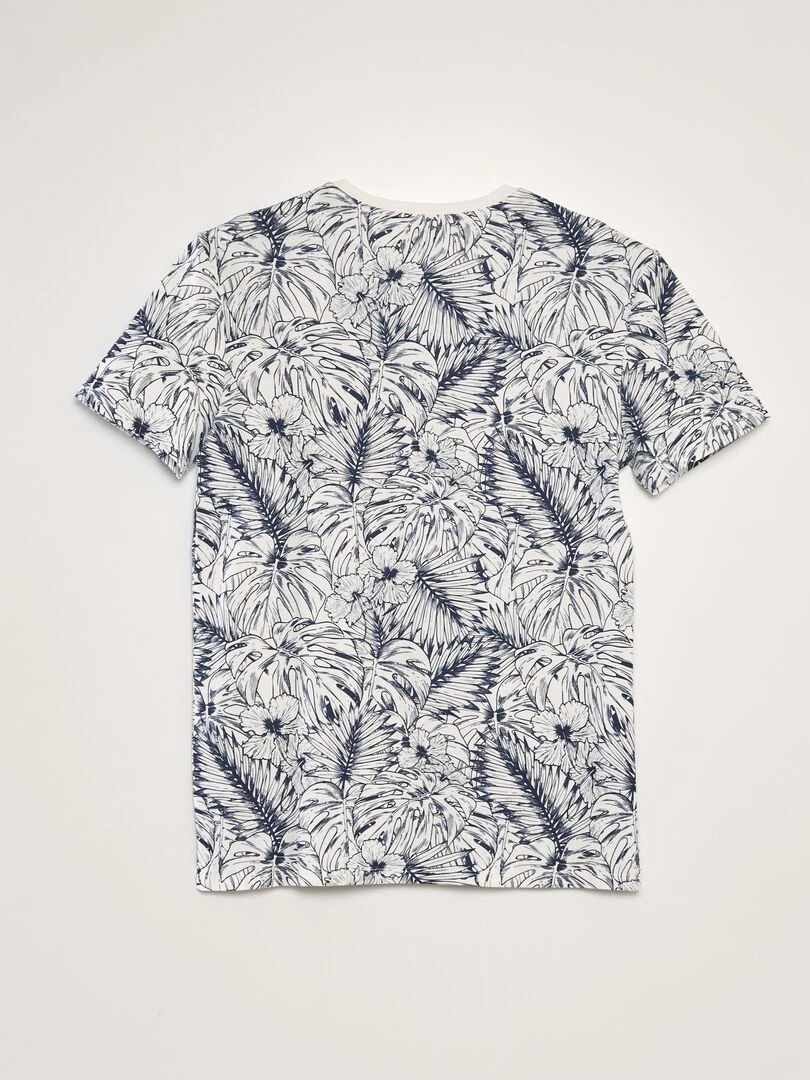 T shirt imprimé à col rond   Bleu marine /blanc