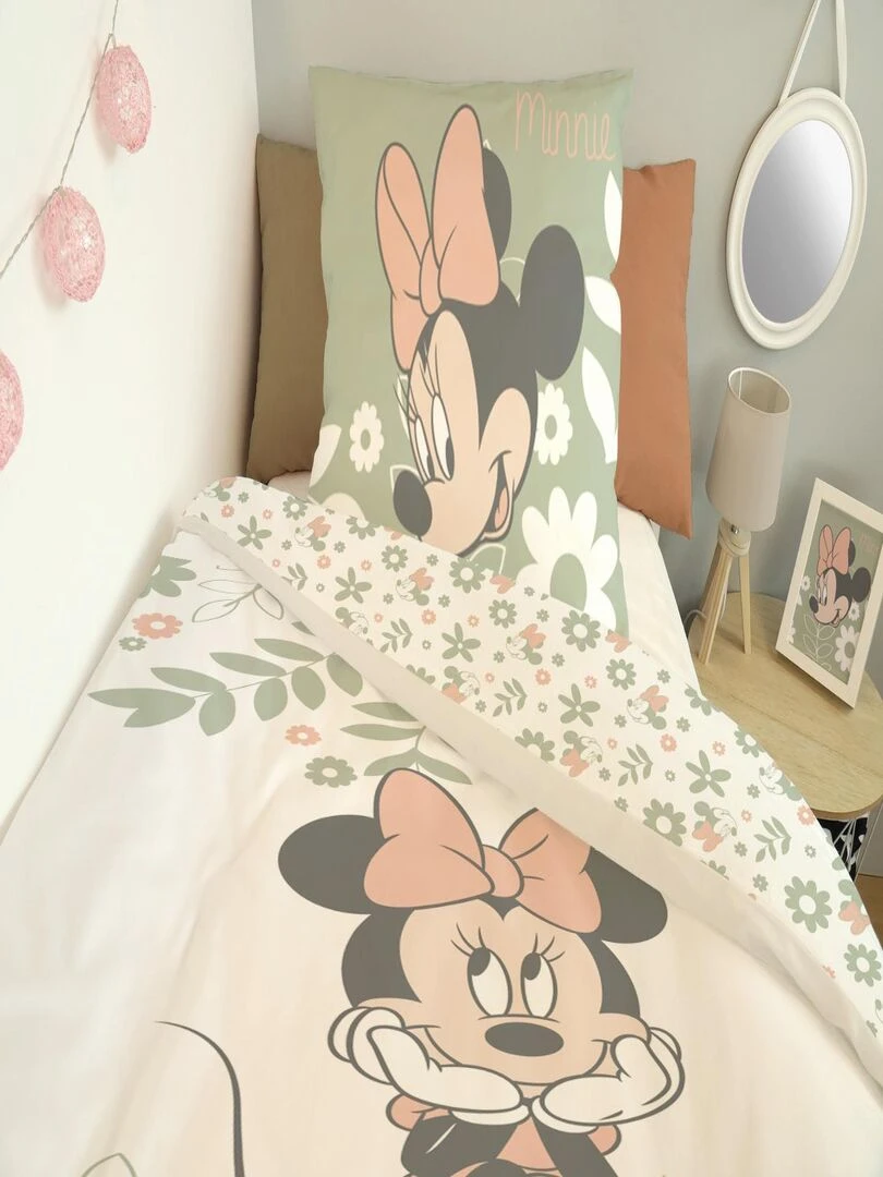 DISNEY   Housse de couette Minnie 140x200 cm   100% Coton   Vert   Vert