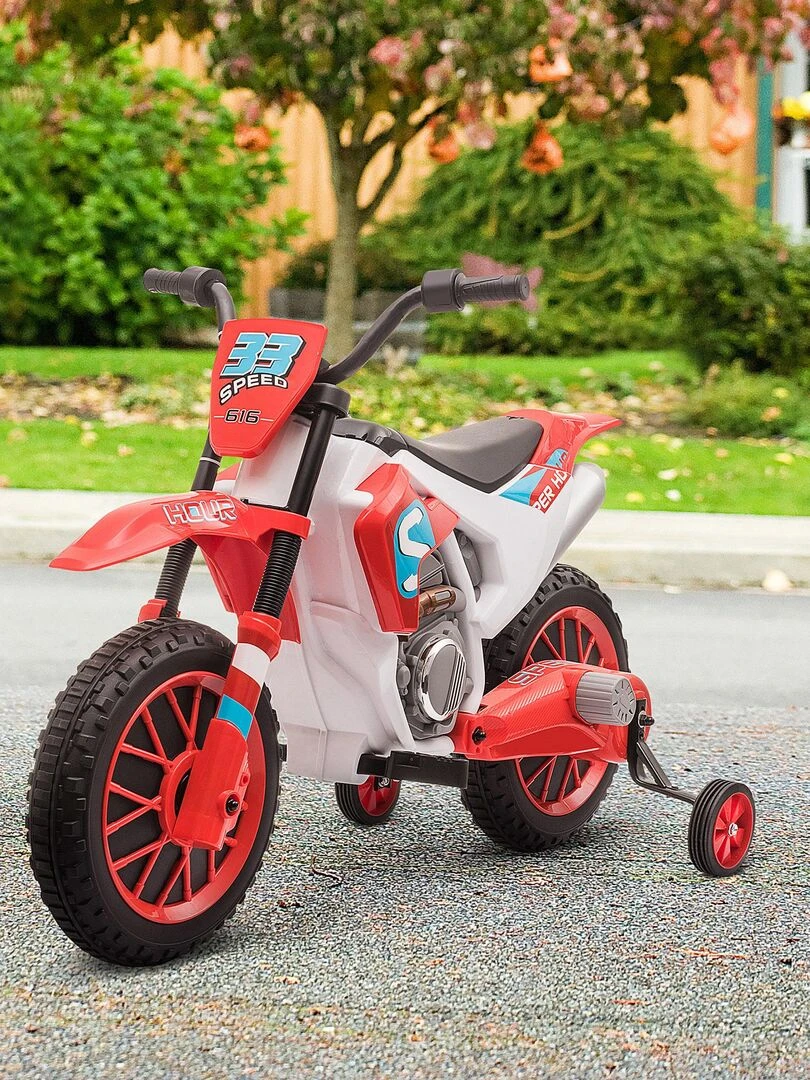 Moto cross électrique enfant avec roulettes amovibles   Rouge