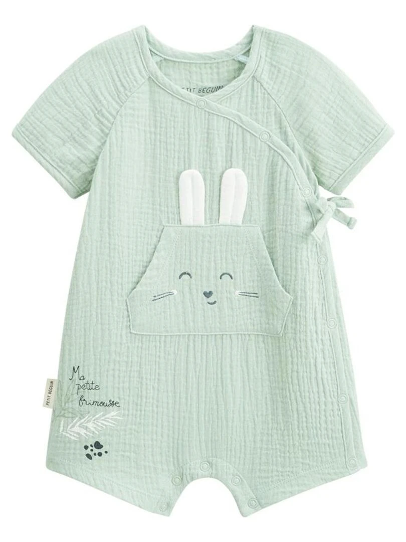 Barboteuse bébé en gaze de coton ouverture croisée Frimousse Vert