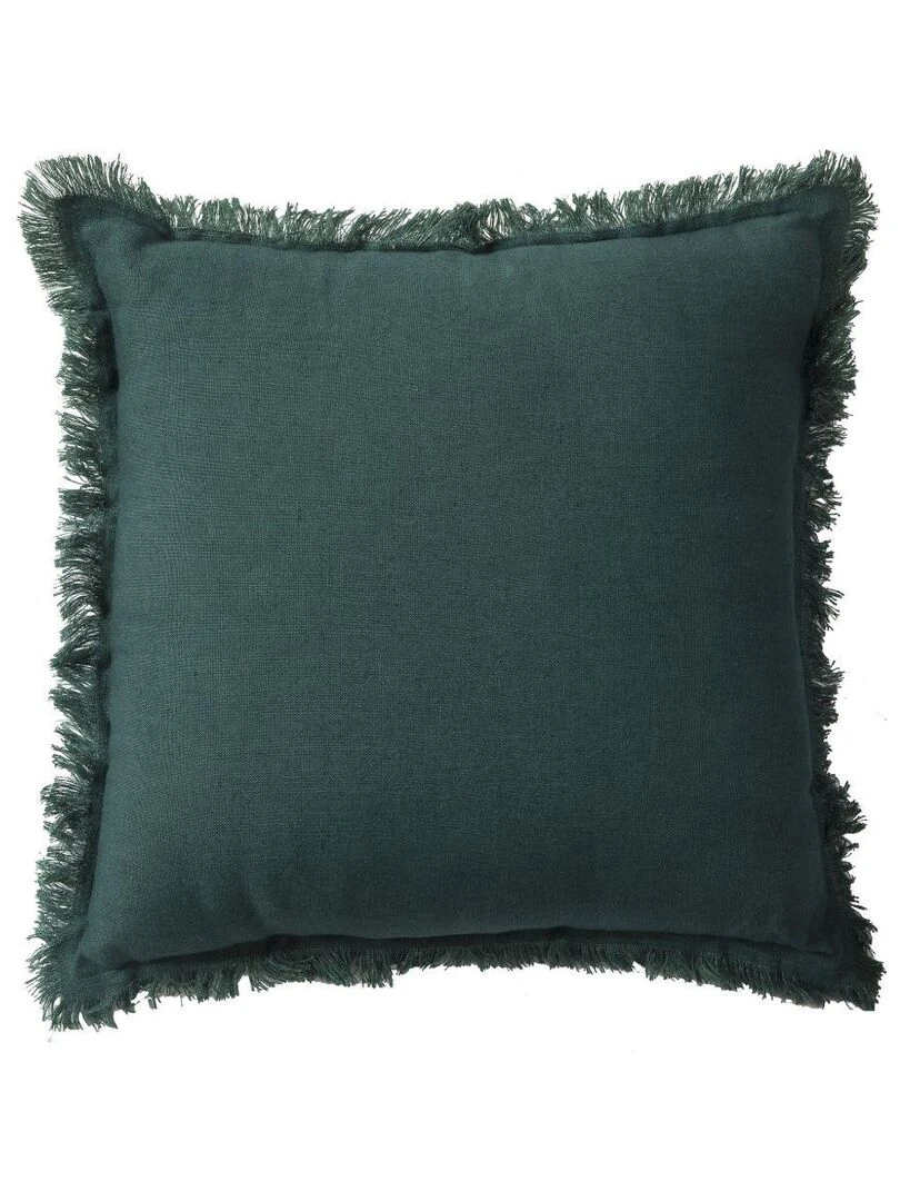 Coussin en lin bords effilés 'Deko&co' Kaki