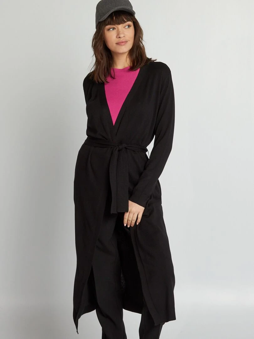 Gilet extra long à ceinture Noir