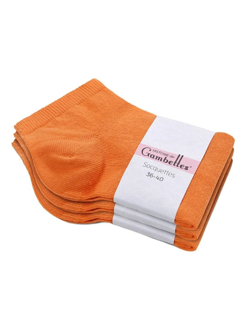 Socquettes Coton Prémium Lot 3 Paires Fabrication UE Orange