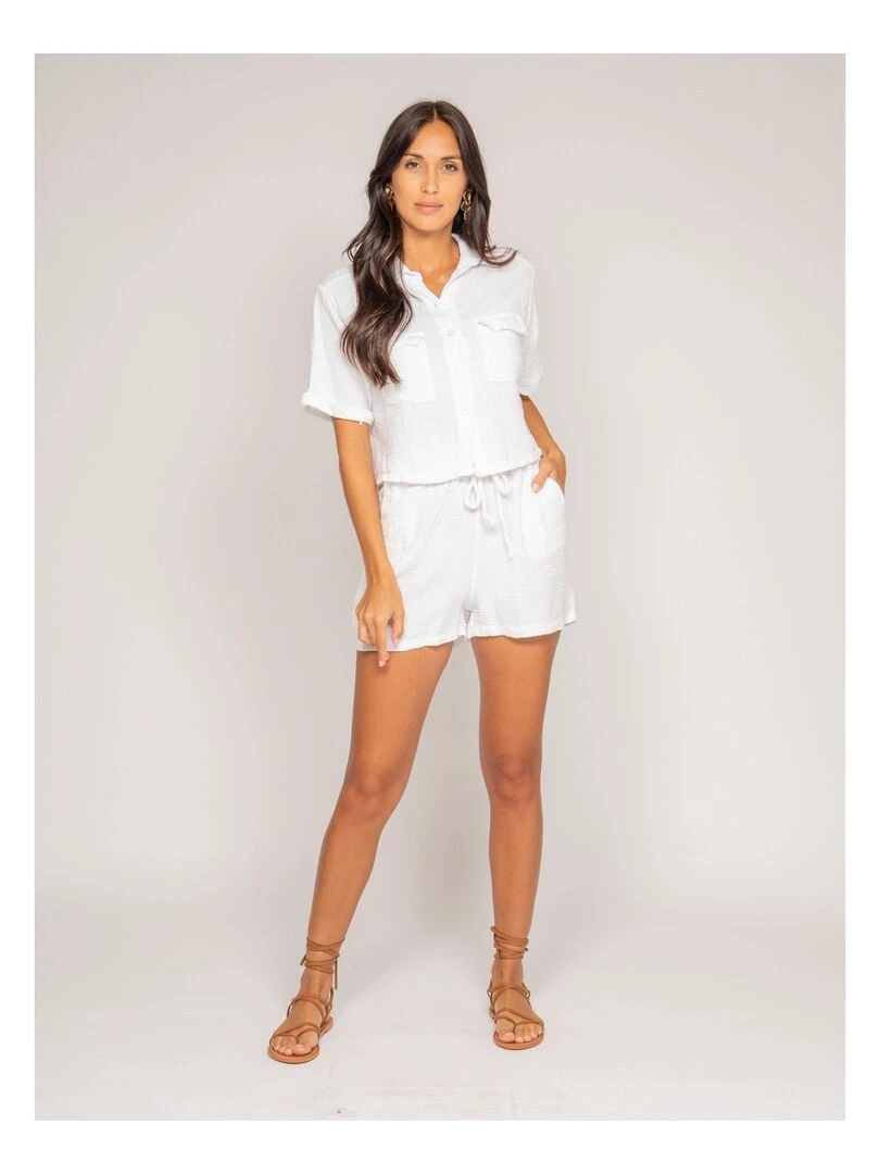 Short fluide en gaze de coton XONEKA   Blanc
