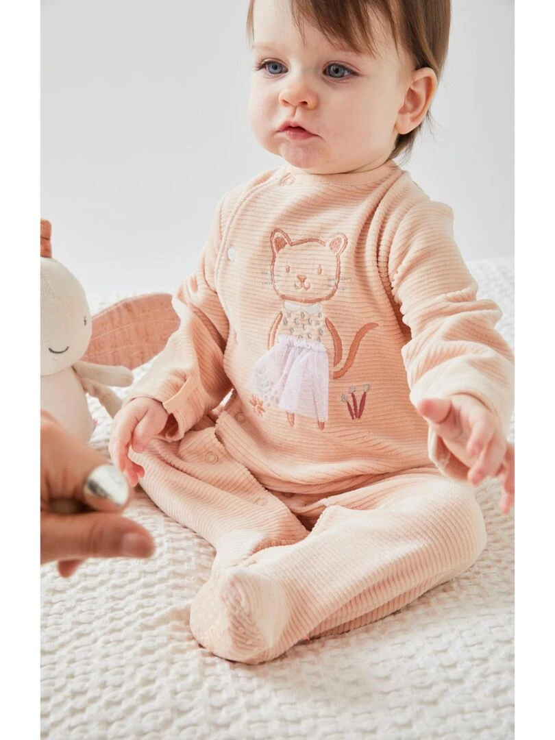 Pyjama 1 pièce guépard en velours  poudre   Noukie's   Orange