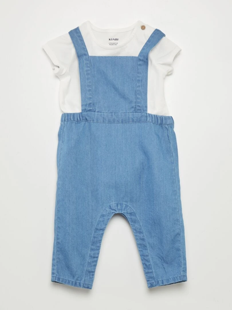 Ensemble body + salopette en denim Blanc/denim