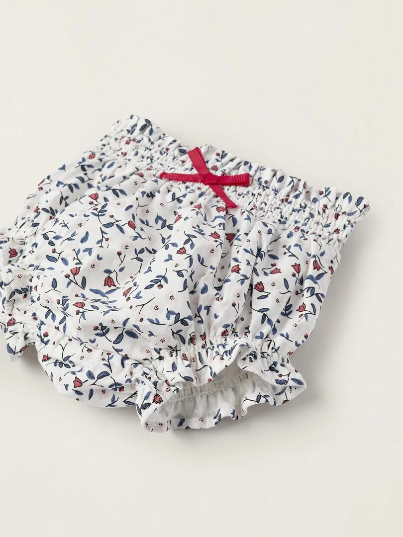 Bloomer en coton pour nouveau né 'Flowers'   Blanc