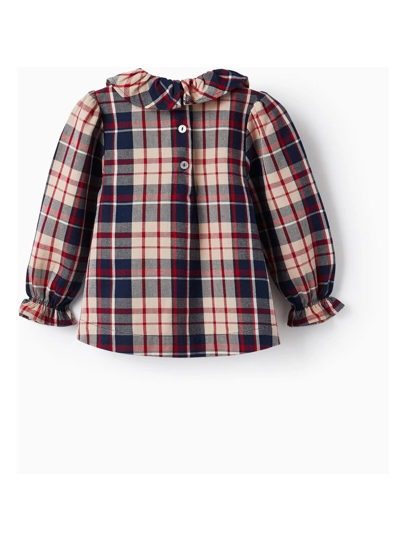 Chemisier en coton à carreaux pour bébé fille 'B&S' manches longues NOËL Bleu foncé