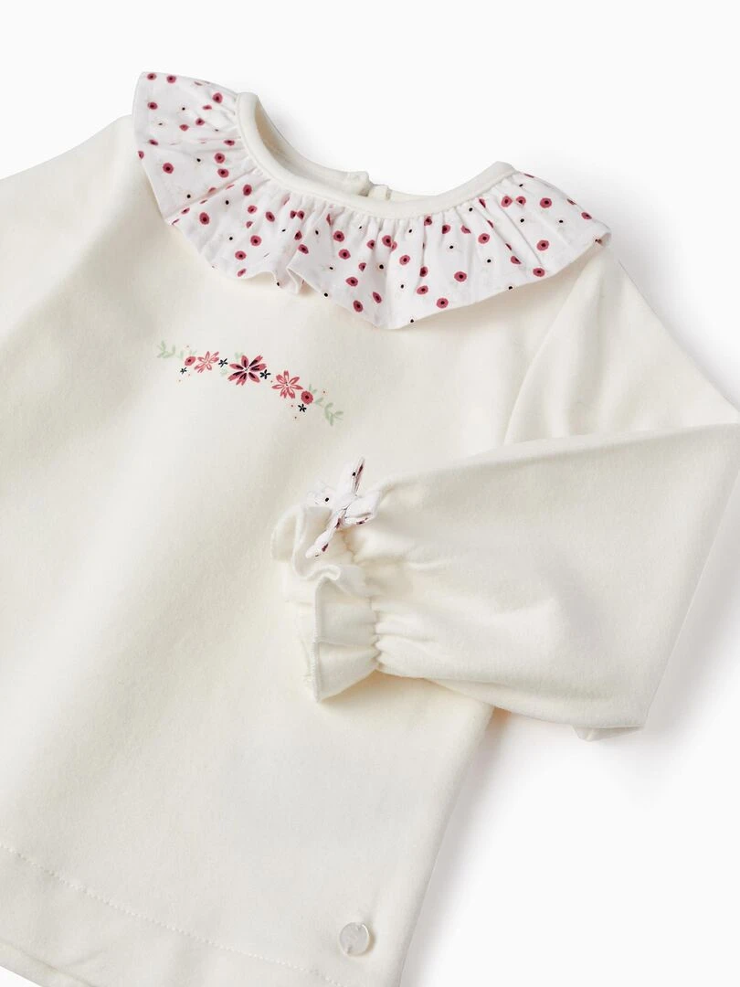 Sweat en Maille avec Volants et Nœuds pour Bébé Fille 'Floral'  SPRING BEGINS   Blanc