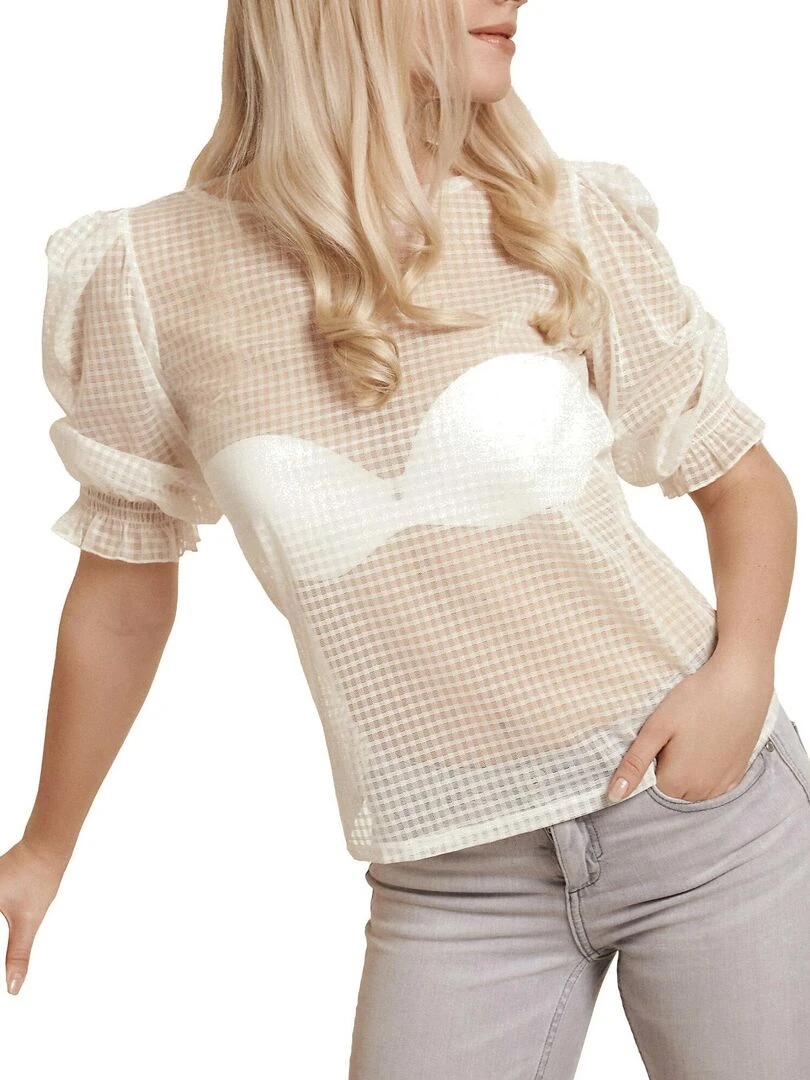 Top transparent manches trois quarts Limitless   Ecru