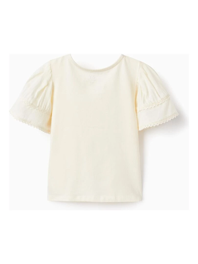 T Shirt En Coton Avec Volants Et Dentelle Pour Fille manches courtes BROTHERS&SISTERS Beige clair