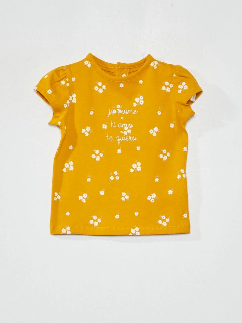 T shirt en jersey avec imprimé Jaune fleurs