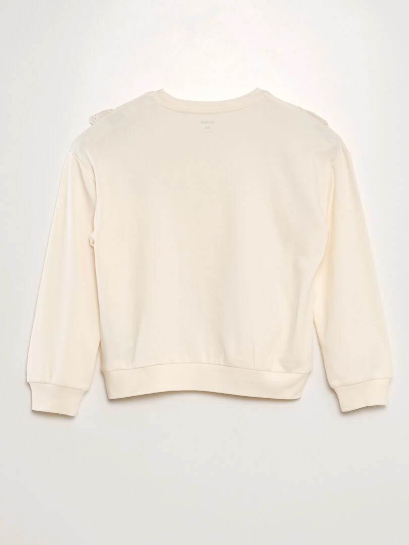 Sweat molleton avec volants en broderie anglaise Blanc