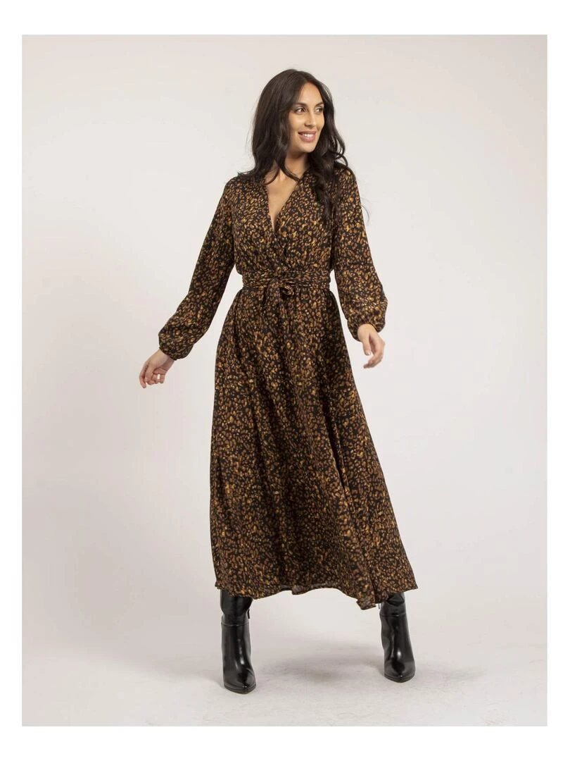 Robe longue motifs ISLAND   Marron